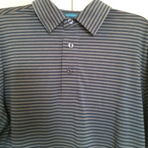 Straight Down Men's Small Shirt Striped Blue‎ and Gray Polo Golf Performance